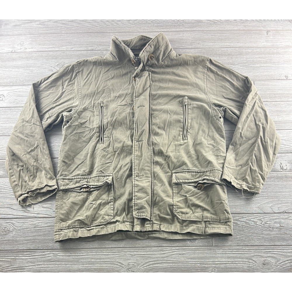 Vintage SCHOTT Military Gear Jacket Men's L Beige Coat Zip Logo Outdoor
